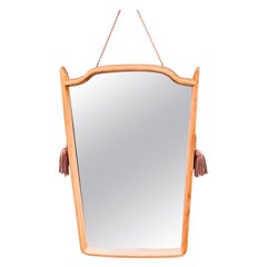 Mid Century Mirror Cherrywood Frame, Rope Hanging, Europe 1930-40 ies