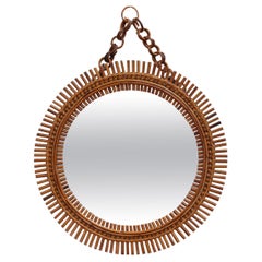 Miroir mural rond italien vintage avec chaîne de suspension (circa 1960)
