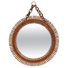 Vintage Italian Round Wall Mirror with Hanging Chain (circa 1960s)