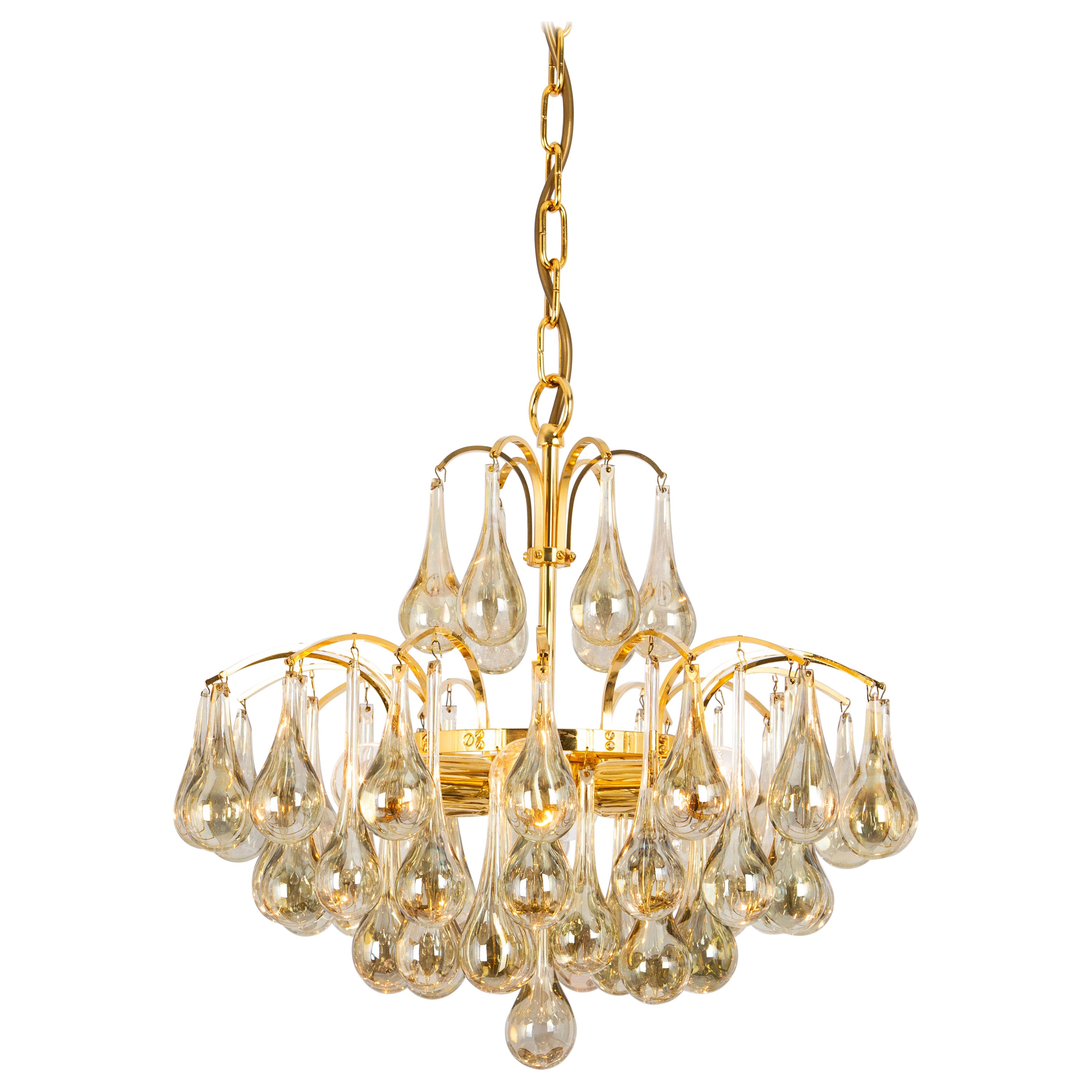 Large Murano Glass Tear Drop Chandelier, Christoph Palme, Germany, 1970s For Sale