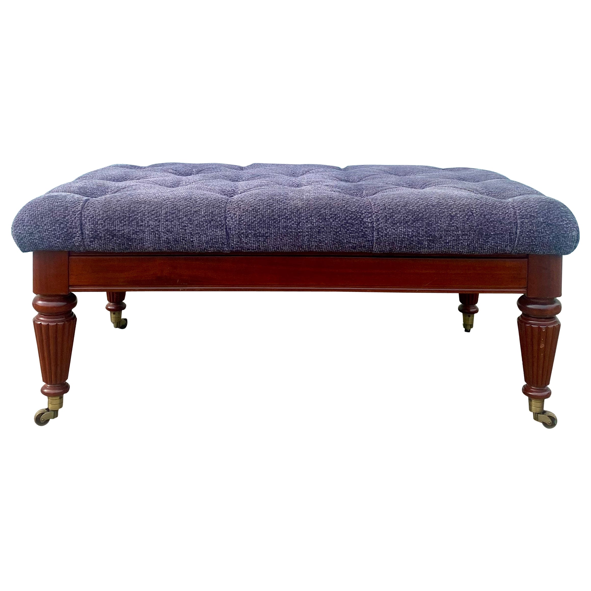 1970s Purple Tweed Tufted Bench Coffee Table Ottoman  For Sale