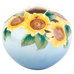 Vintage Signed Franz Porcelain Sunflowers Ball Vase Designed by May Wei Xuet-Mei