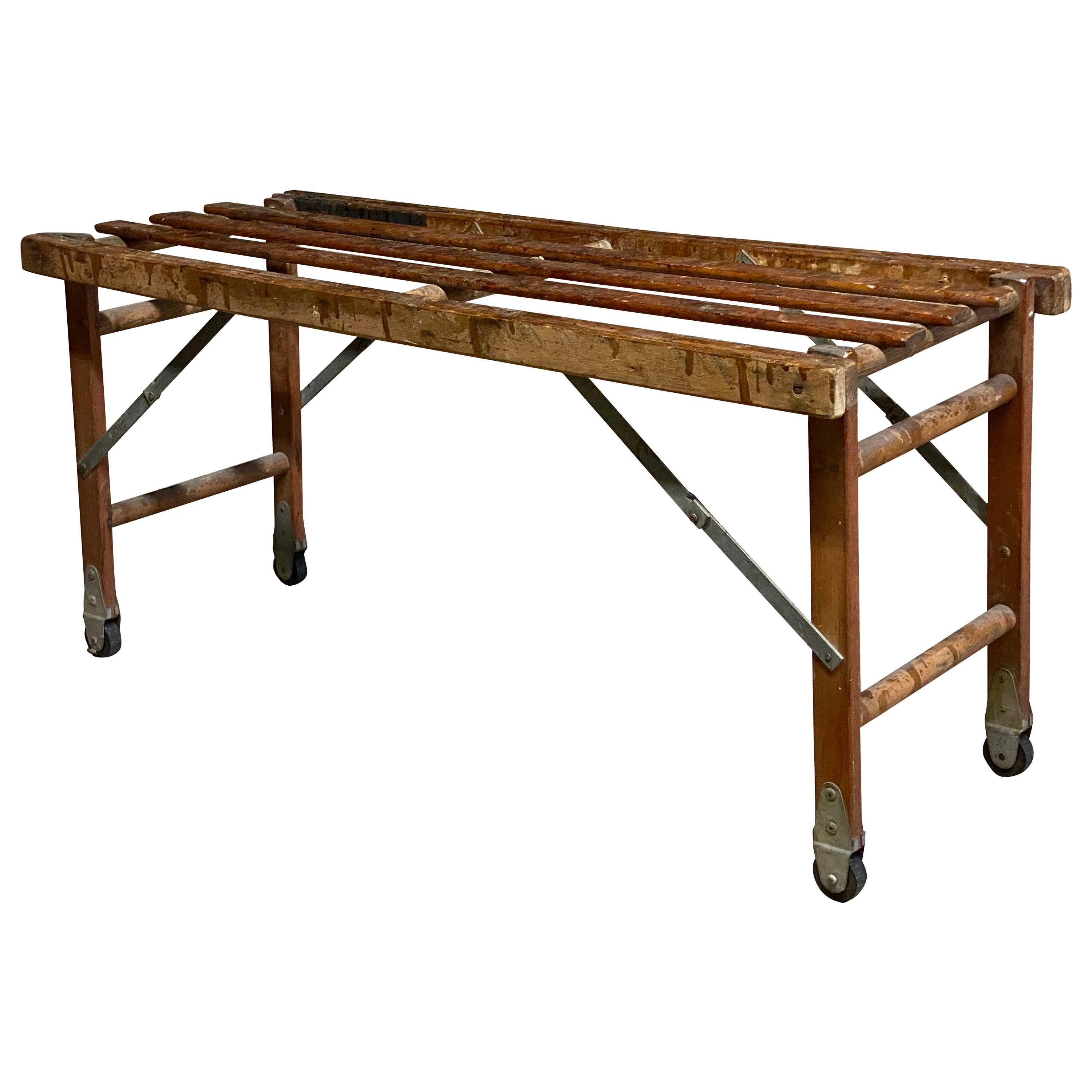 Vintage Factory Slat Folding Table For Sale