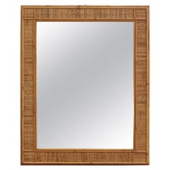 Vintage Italian Wicker and Rattan Wall Mirror (circa 1960s)
