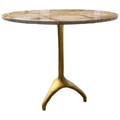 A Modern, Eclectic Bidasar Marble And Brass Clad Iron Pedestal Table