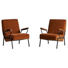 Italian Designer, Lounge Chairs, Iron, Velvet, Italy, 1940s