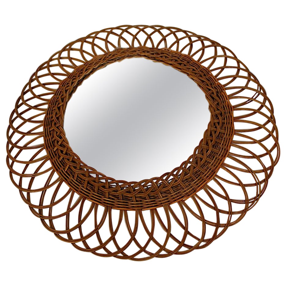 Mid Century Modern Riviera Style Organic Circular Willow Wall Mirror 1960s