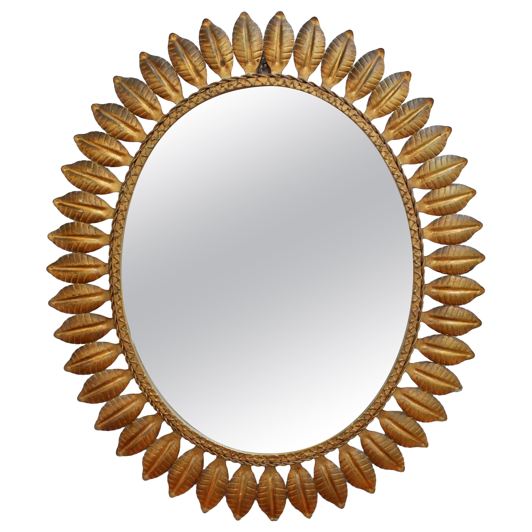 Vintage Spanish Tôle Sunburst Mirror with Copper Patina (circa 1960s) For Sale