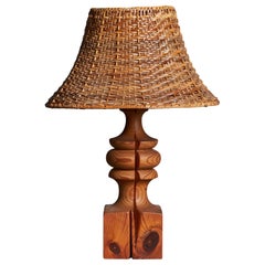 Swedish Designer, Table Lamp, Pine, Rattan, Sweden, 1960s