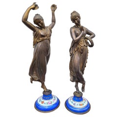 D'après Canova, danseuse et musicienne en bronze, XIXe siècle