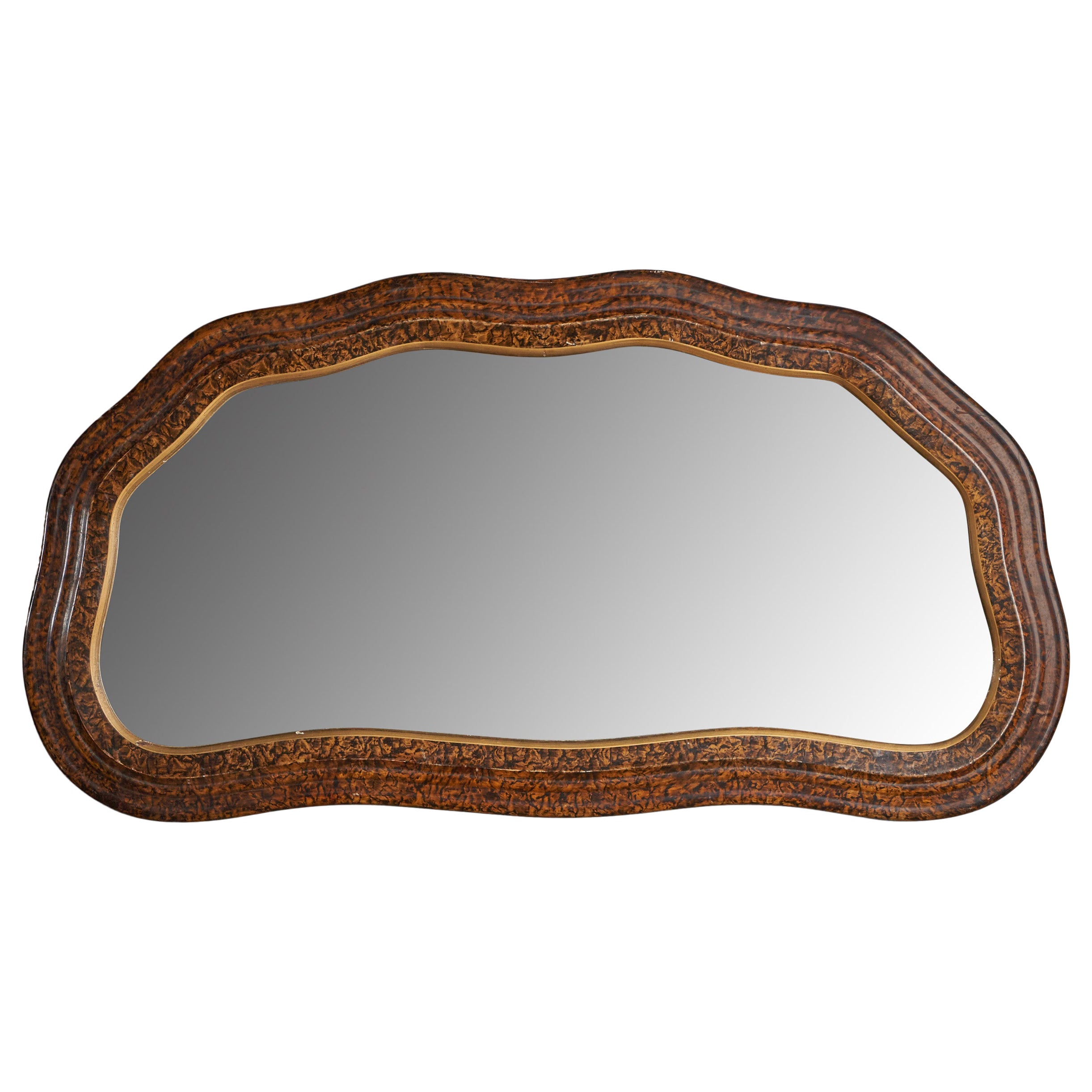 Italian Designer, Organic Wall Mirror, Burlwood, Italy, 1930s For Sale