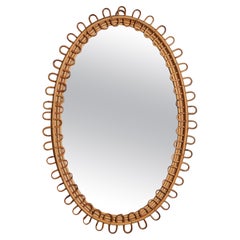 Italian Designer, Wall Mirror, Rattan, Italy, 1950s