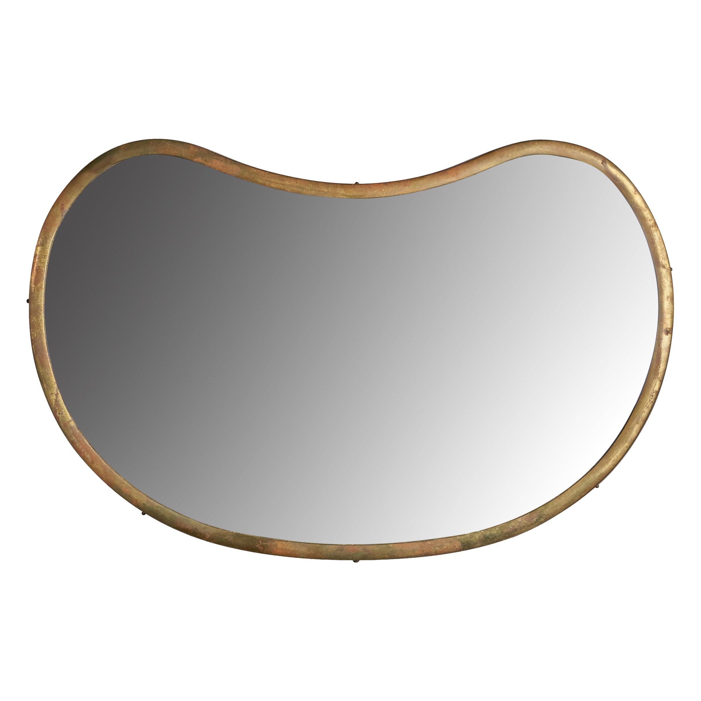 Italian Designer, Organic Wall Mirror, Brass, Italy, 1940s