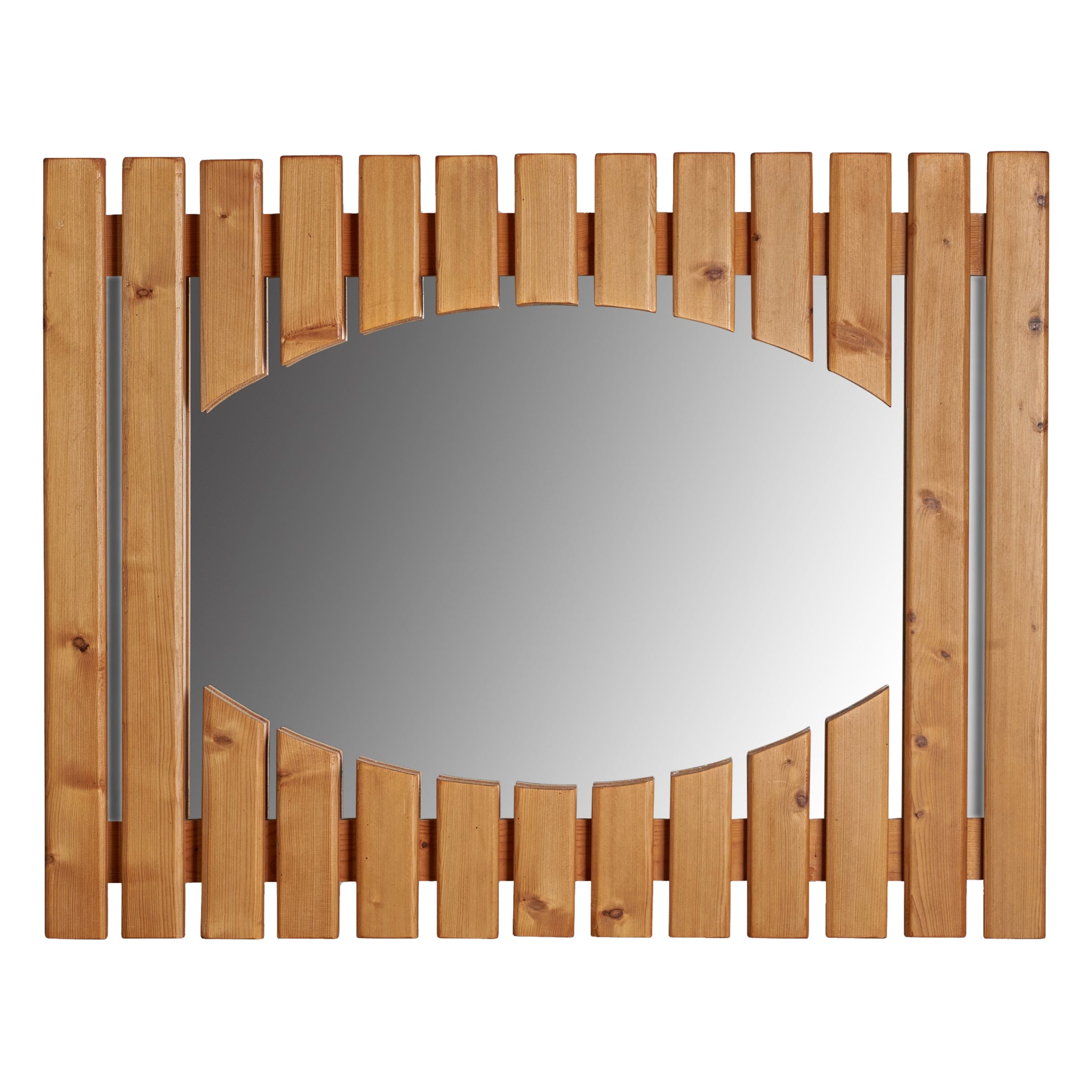 Danish Designer, Wall Mirror, Pine, Denmark, 1970s For Sale