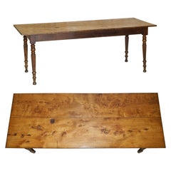 Used FRENCH TWO PLANK TOP FARMHOUSE BURR FRUiTWOOD REFECTORY DINING TABLe