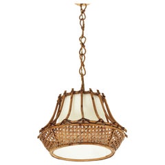 Lampada a sospensione o lanterna a pagoda in vimini e rattan