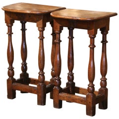 Pair of 18th Century French Louis XIII Carved Oak Four-Leg Side Tables