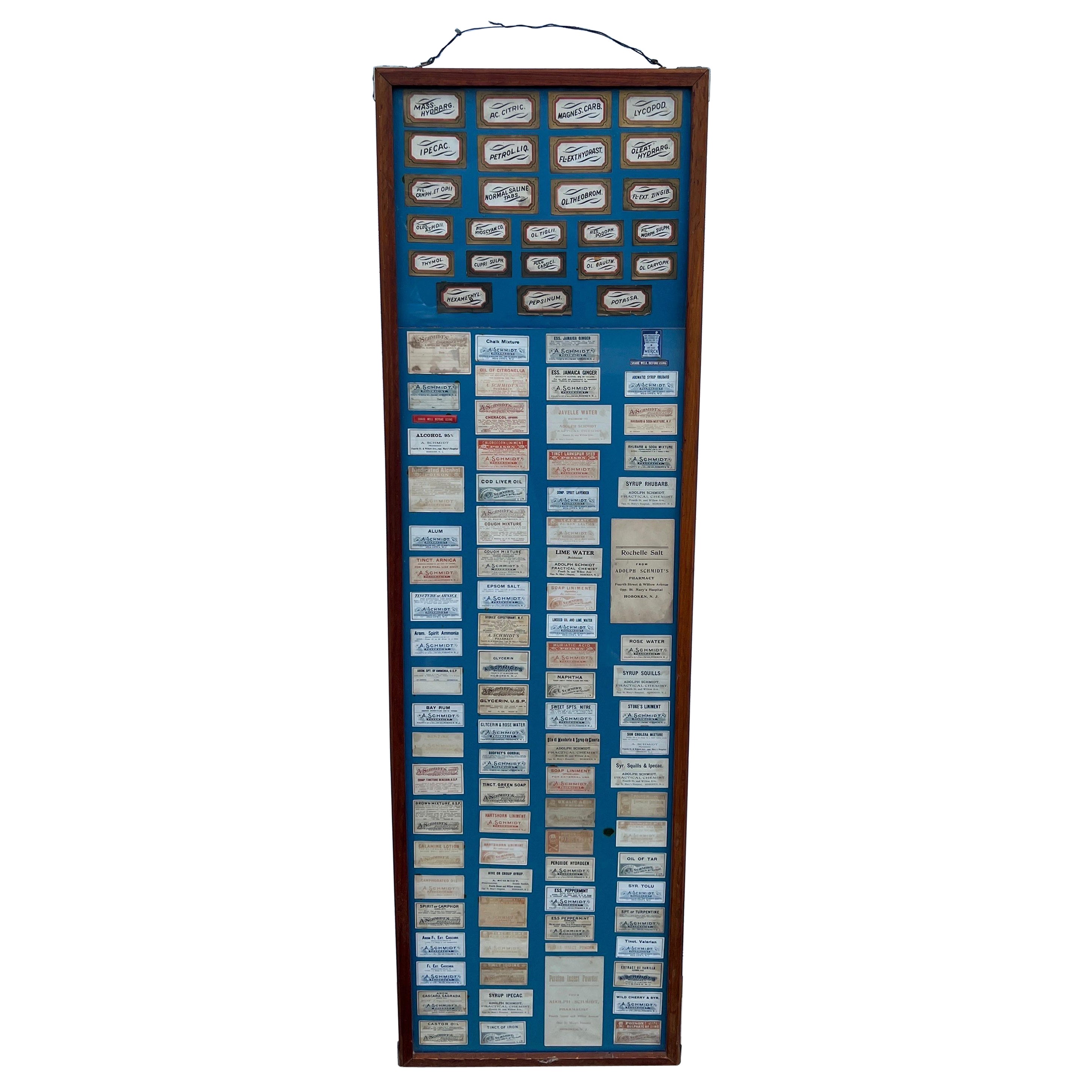Rare Adolph Schmidt Pharmacy Label Display Including 110 Antique Labels