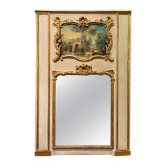 Large French Trumeau Overmantle Mirror with Genre Scene