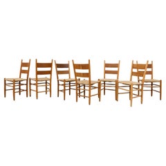Mid-Century Perriand inspiriert Leiter zurück Oak Church's Stühle mit Rush Sitze