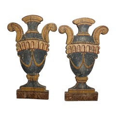 Pair of Italian Painted Urn-Form Plaques, 19th Century