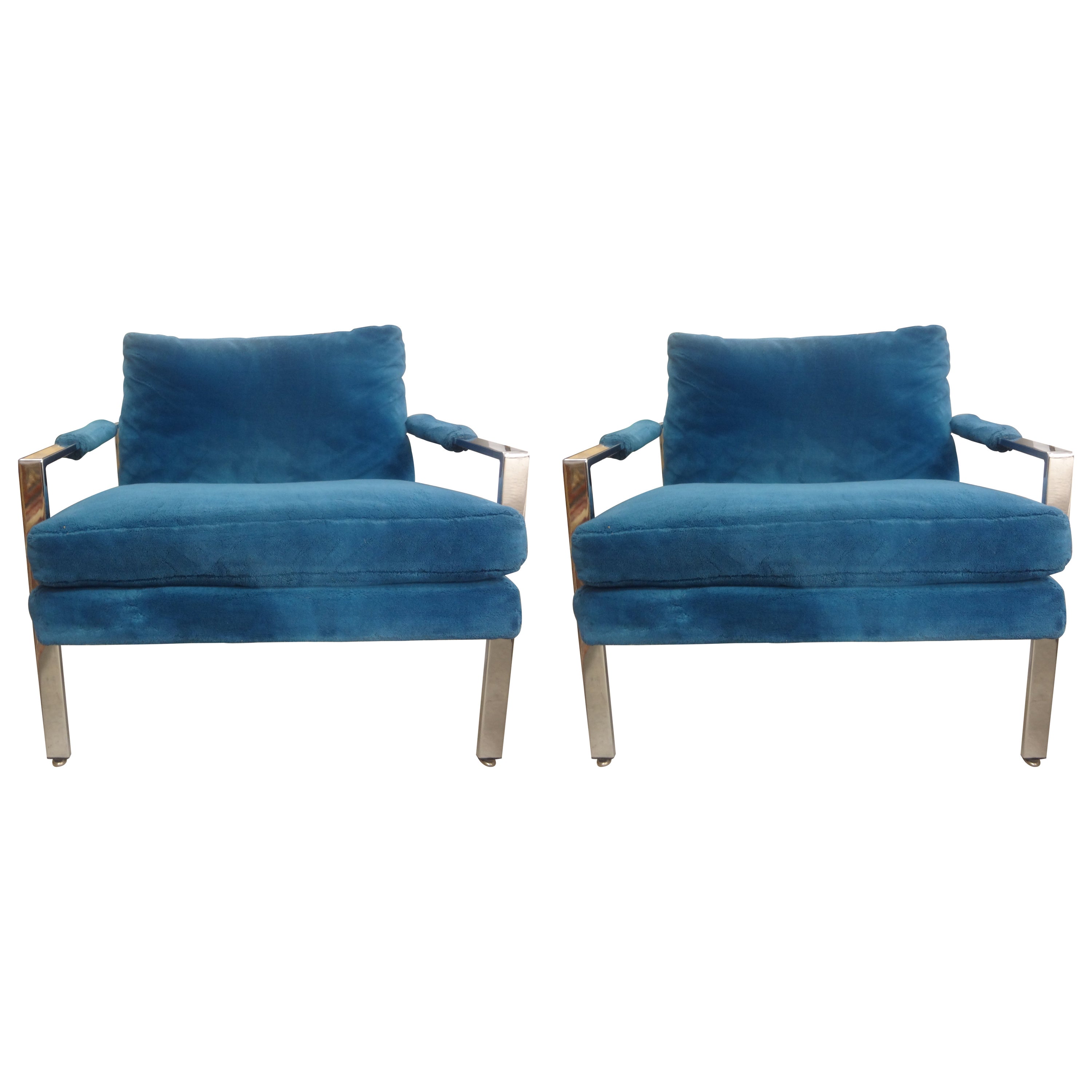 Pair Of Milo Baughman For Thayer Coggin Chrome Lounge Chairs For Sale