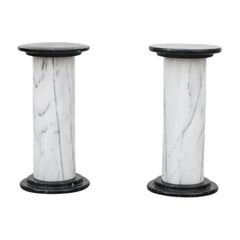Retro Mid-Century Small Black and White Marble Pillars as Side Tables or Plant Stands