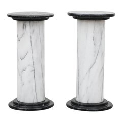 Mid-Century Small Black and White Marble Pillars as Side Tables or Plant Stands