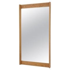 Vintage Mid-Century Swedish Solid Pine Wood Wall Mirror w/ Layered Top & Bottom Details