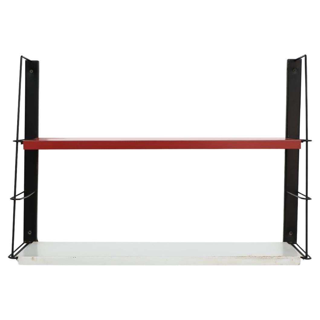 Mid-Century TOMADO Style Metal Black Framed Wall Shelving w/ Red & White Shelves