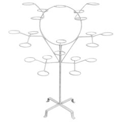 Retro Mid-Century Rotating Wrought Iron 21 Ring Plant Stand