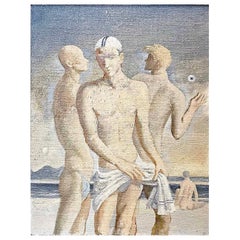 "Nude Bathers at Swan Hill", Painting of Male Nudes by Ernest Smith, Australia