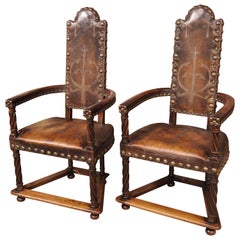 Antique A Unique Pair of 19th Century Studded Leather Armchairs from Spain
