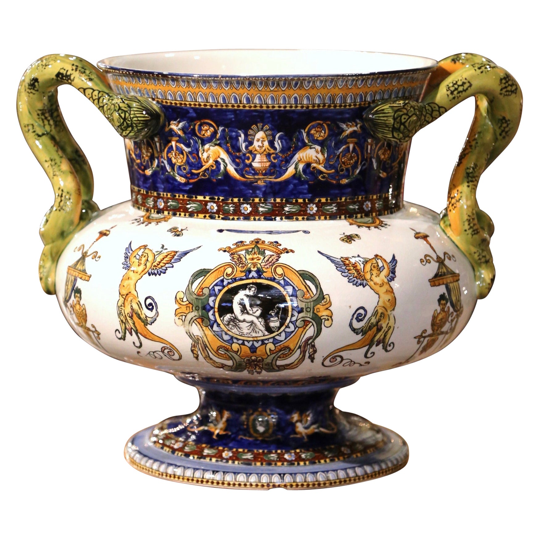19th Century French Louis XV Hand Painted Porcelain Cache Pot from Gien For Sale