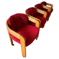 Retro Mid Century Oak Barrel Chairs on Casters