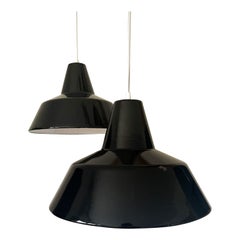 Pair of 1960s Black Enamel Louis Poulsen M19540 Pendants Lamps