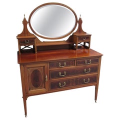Lovely Used English 19th C. inlaid flame mahogany Dressing Table or Vanity