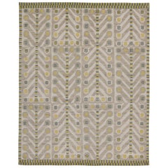 Rug & Kilim's Scandinavian Style Rug in Brown, gray-Blue & Gold Patterns