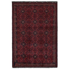 Rare tapis vintage de Khal Mohammadi aux motifs géométriques rouges et bleus