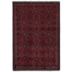 Rug & Kilim’s Afghan Baluch Tribal Rug in Burgundy and Blue Geometric Patterns