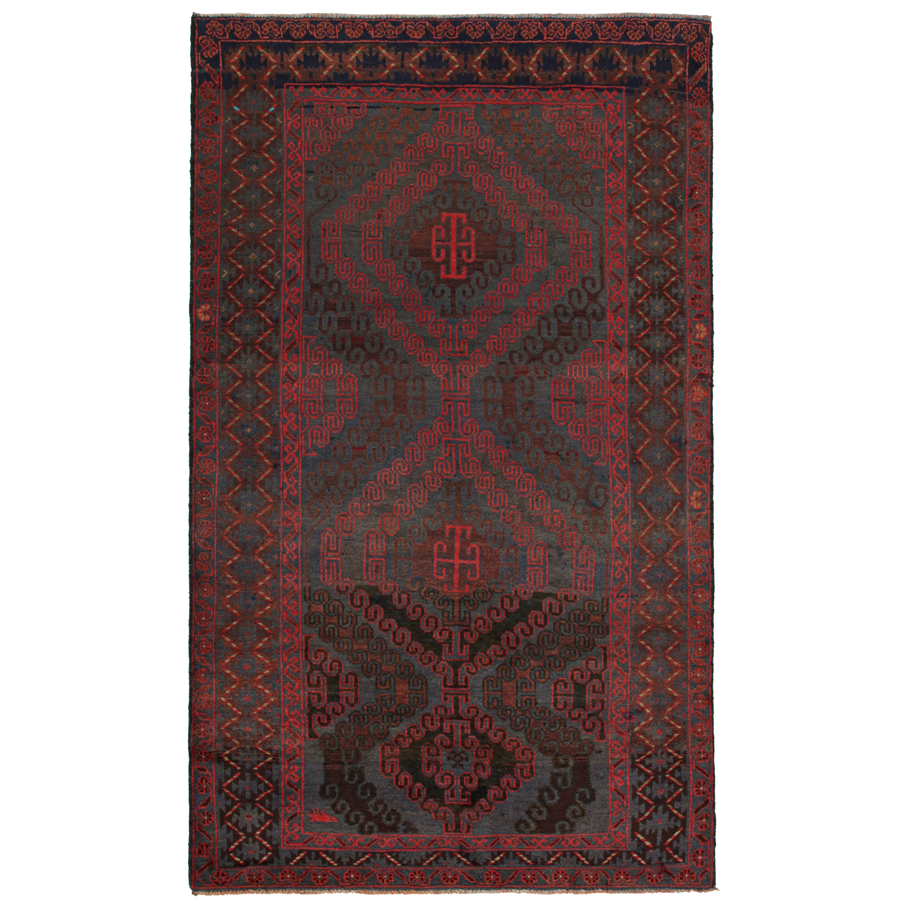 Vintage Baluch Stammes-Teppich in Rot, Blau & Brown Mustern von Rug & Kilim