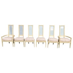 Vintage 1970s Lucite Back Beige Wood Dining Chairs, Set of 6
