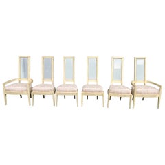 1970s Lucite Back Beige Wood Dining Chairs, Set of 6