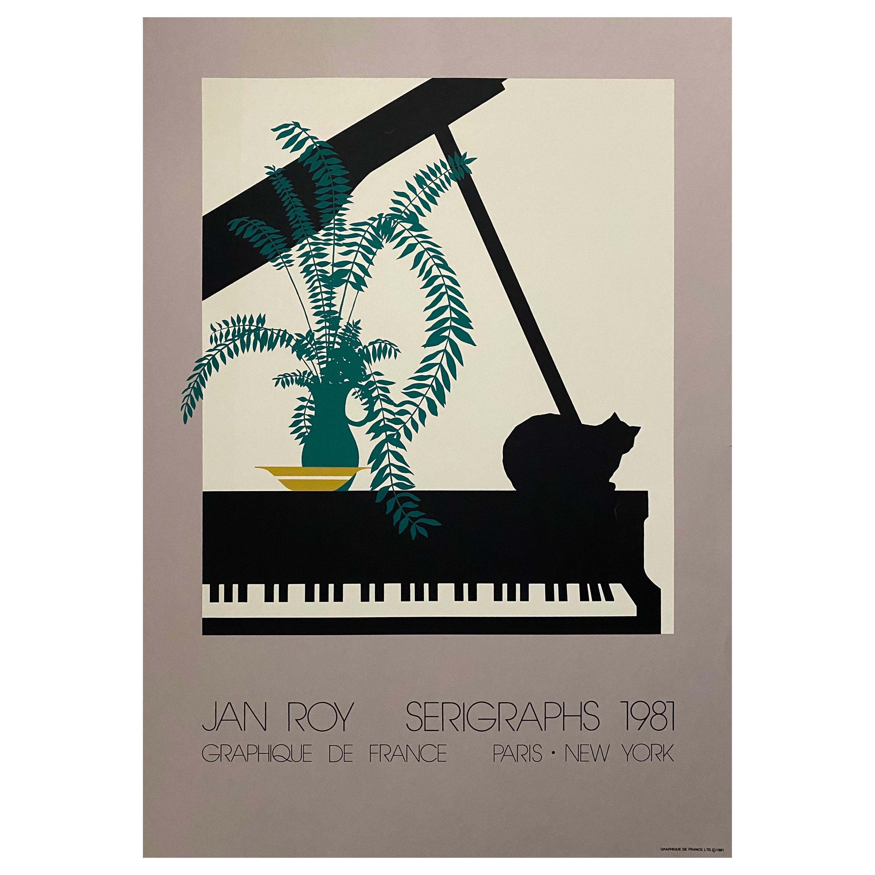 1981 Jan Roy "Cat On Piano" Silkscreen   For Sale