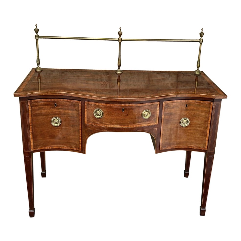  Early 19th C. English Inlaid Figured Mahogany Hepp. Style Serpentine Sideboard For Sale