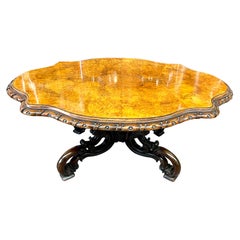 A Most Fabulous Antique English Burr Walnut Shaped Tilt-Top Loo or Centre Table