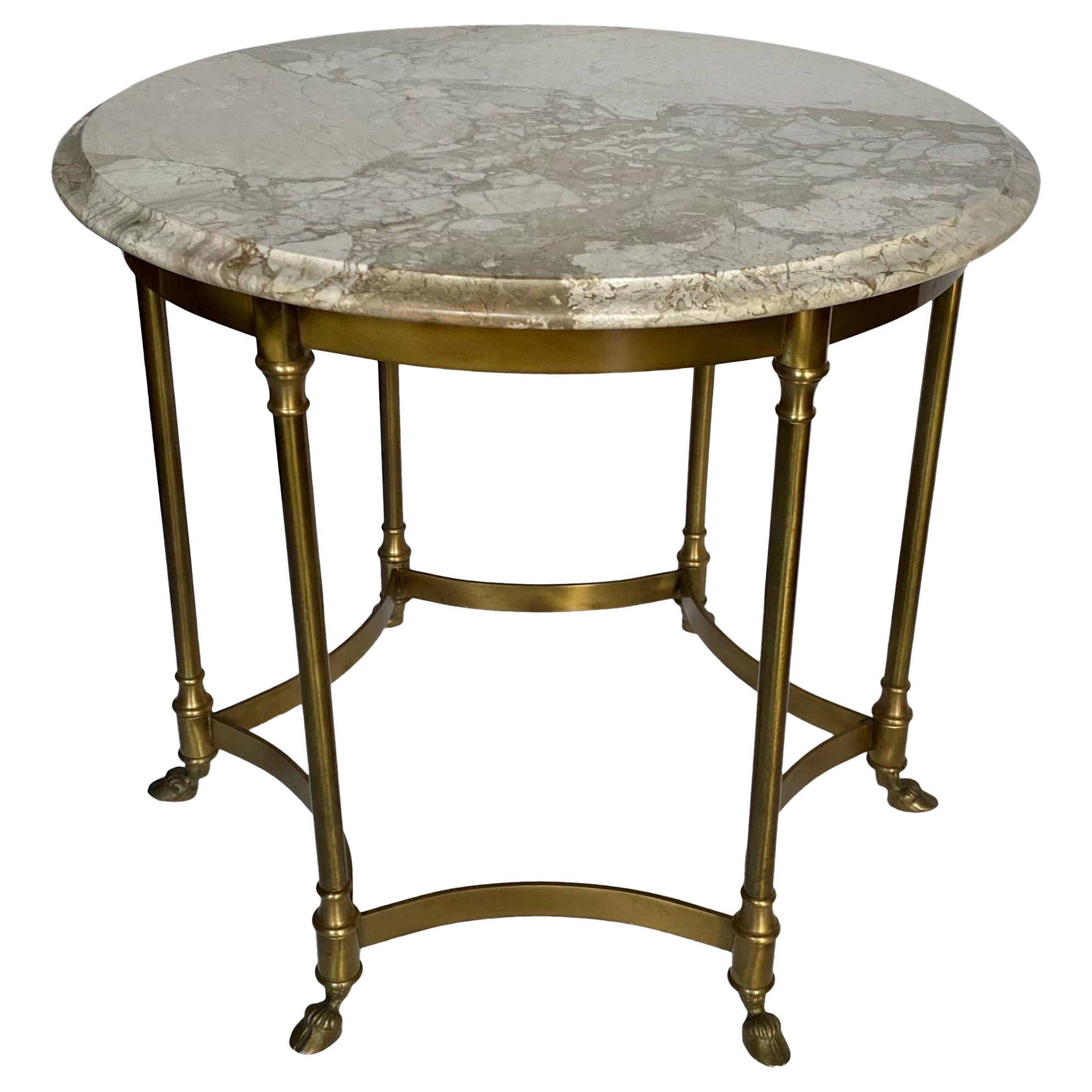 Italian Mid Century Round Brass and Marble Hoof Side End Table