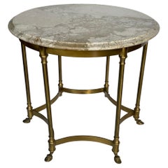 Italian Mid Century Round Brass and Marble Hoof Side End Table
