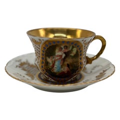 Used Royal Vienna Style Hand Painted Porcelain Teacup & Saucer