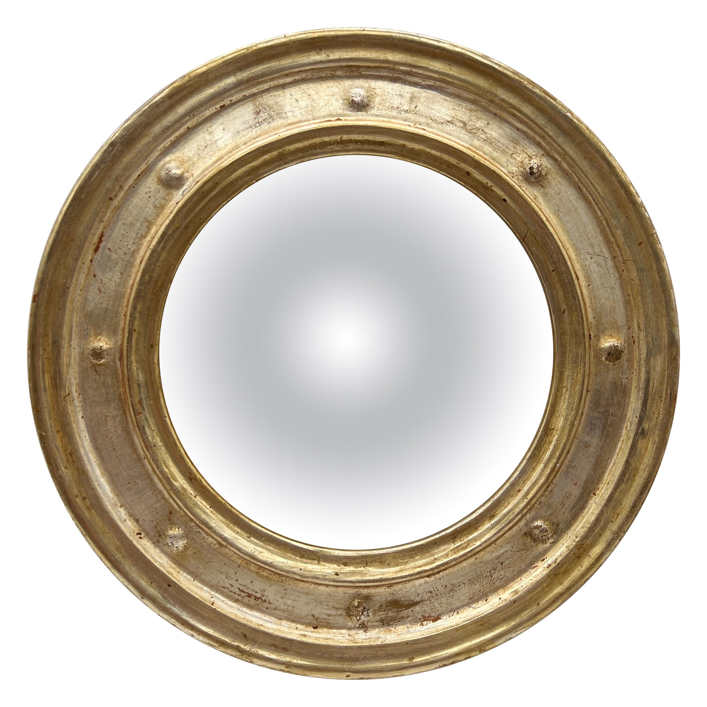 Italian Federal Style Silver Gilt Convex Wall Mirror For Sale
